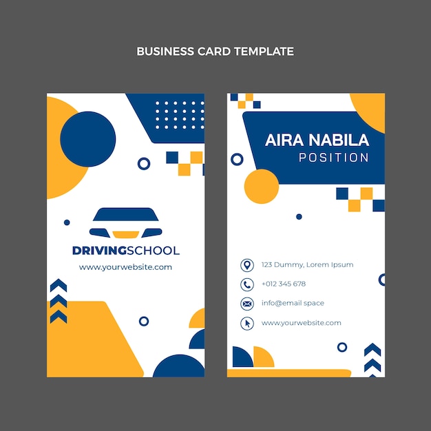 Vector flat design driving school vertical business card