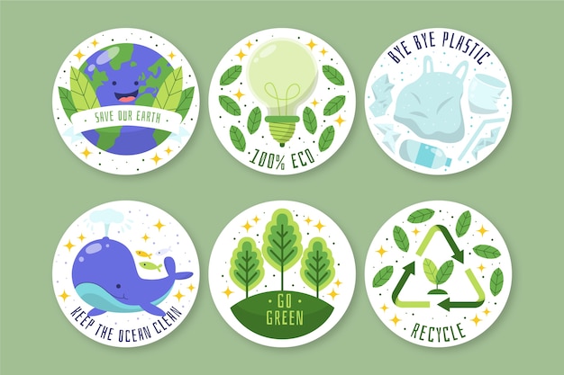 Pacchetto badge eco concept design piatto