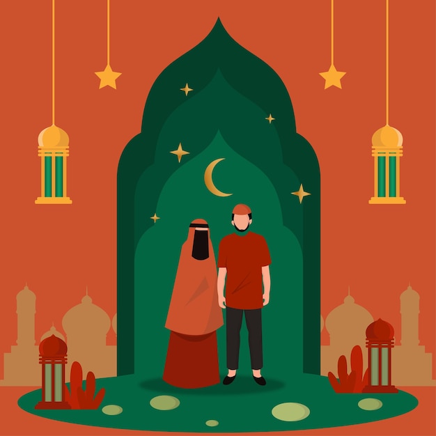 Vettore design piatto eid al fitr illustrazione vettore