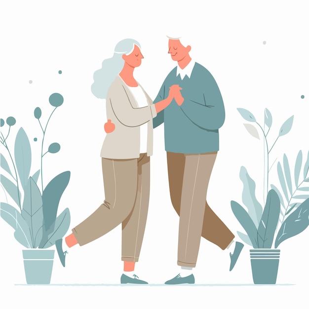 Vector flat design elderly couple elegant dance illustration