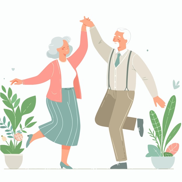 Vector flat design elderly couple elegant dance illustration