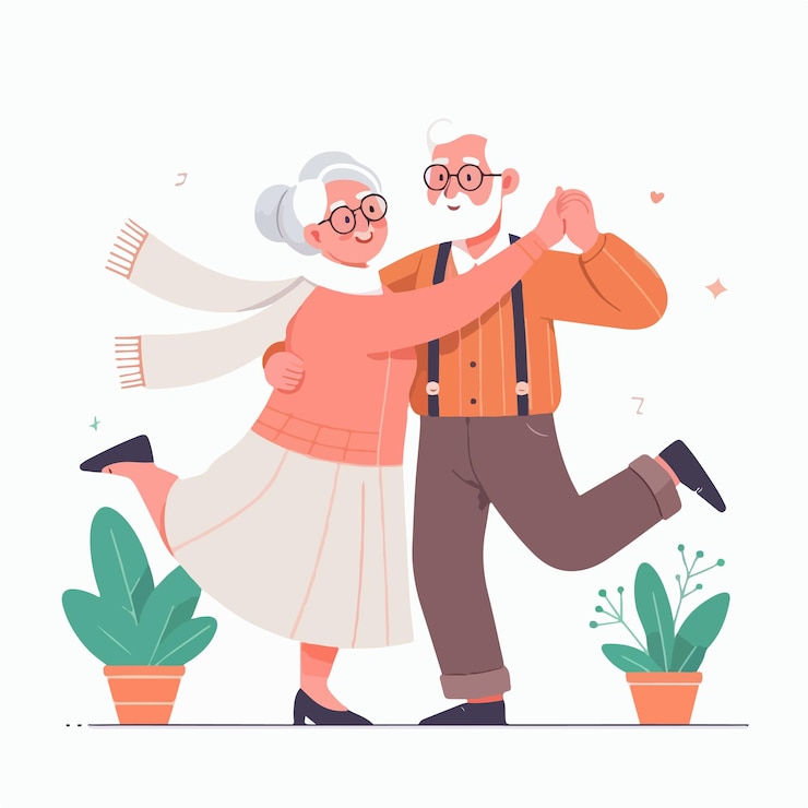 Vector フラット デザイン 高齢者カップル エレガントなダンスイラスト