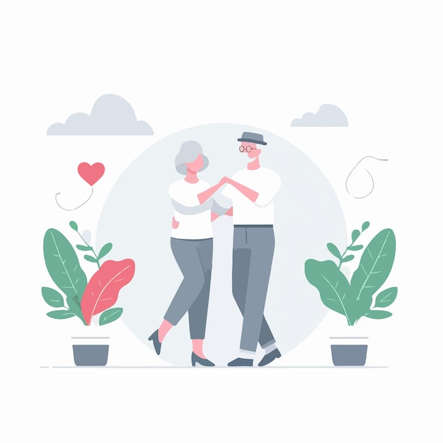 Vector flat design elderly couple elegant dance illustration