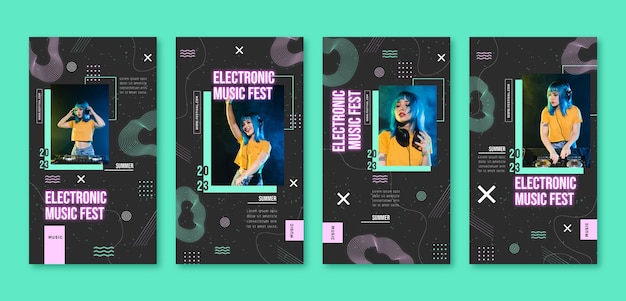 Vector flat design electronic music instagram stories