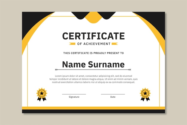 Flat design elegant yellow black certificate template design