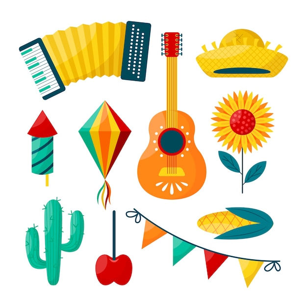 Flat design elements collection for brazilian festas juninas celebration