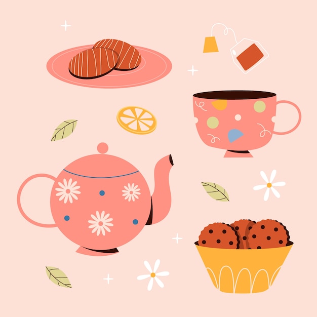 Flat design elements collection for international tea day awareness