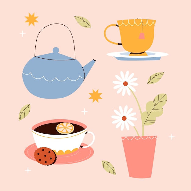 Vector flat design elements collection for international tea day awareness