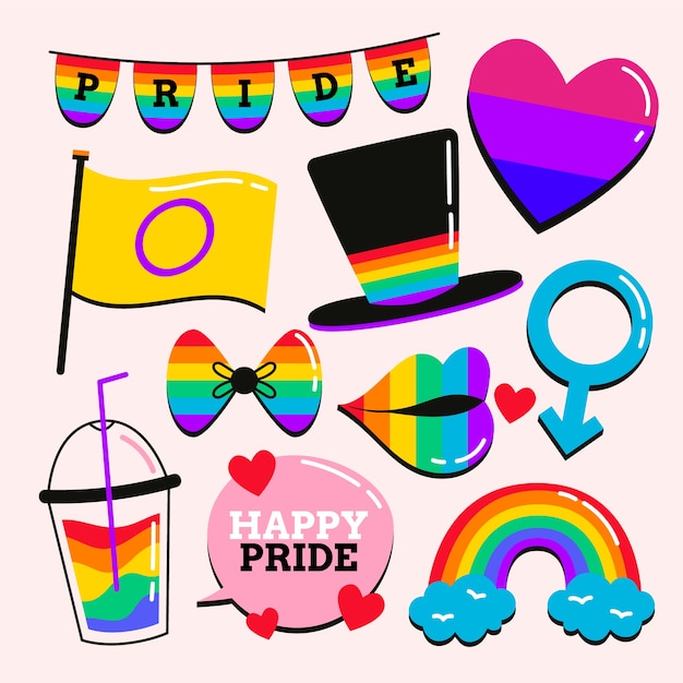 Flat design elements collection for pride month celebration