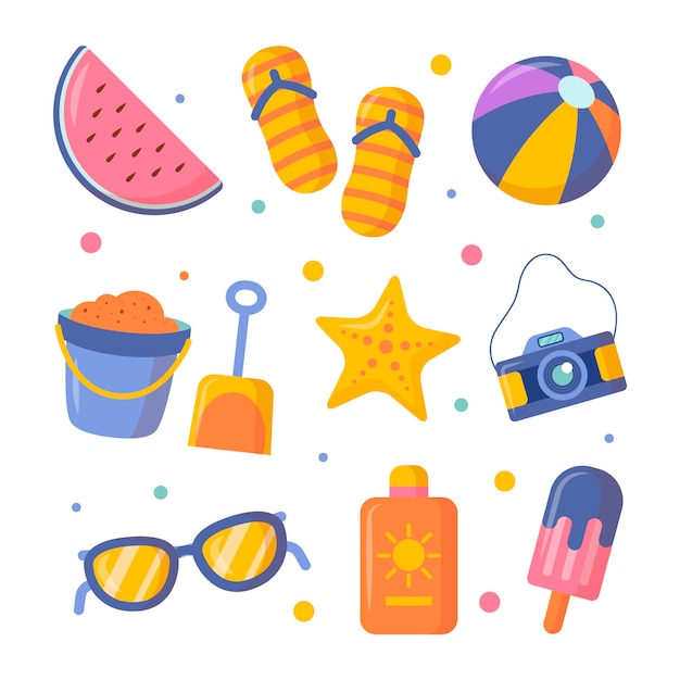 Flat design elements collection for summer season