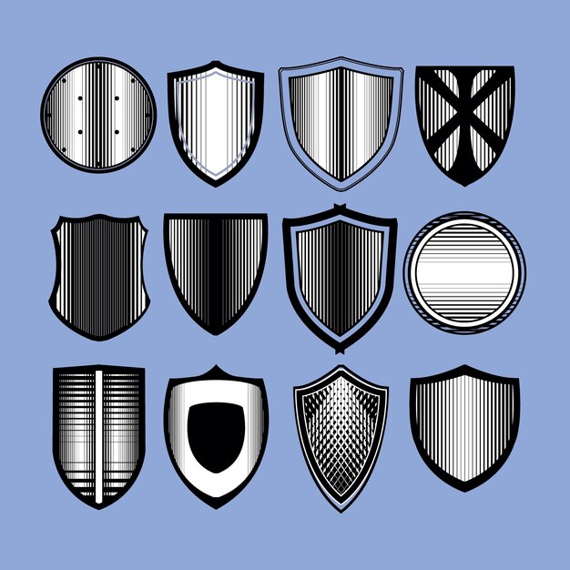 Set di elementi di design piatto di set vettoriale di segni di shield silhouette different coat arms