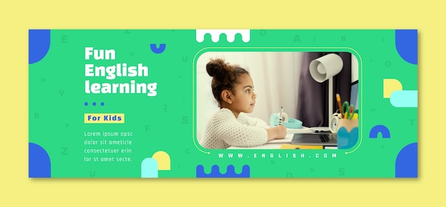 Flat design english lessons  facebook cover