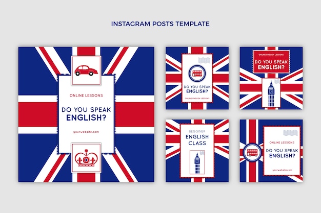 Vector flat design english lessons instagram post