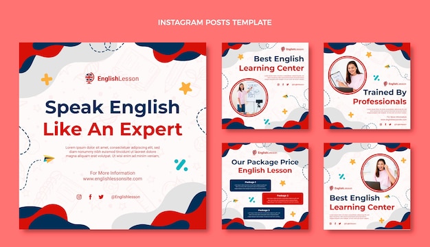 Post di instagram di lezioni di inglese di design piatto