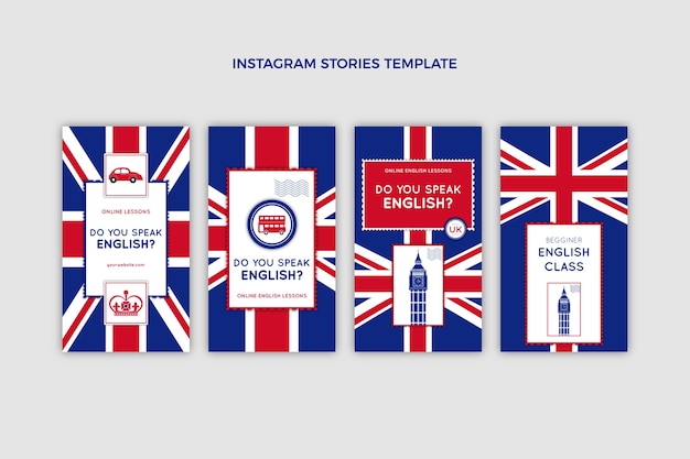 Vettore storie di instagram di lezioni di inglese dal design piatto