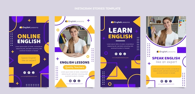 Vector flat design english lessons instagram stories