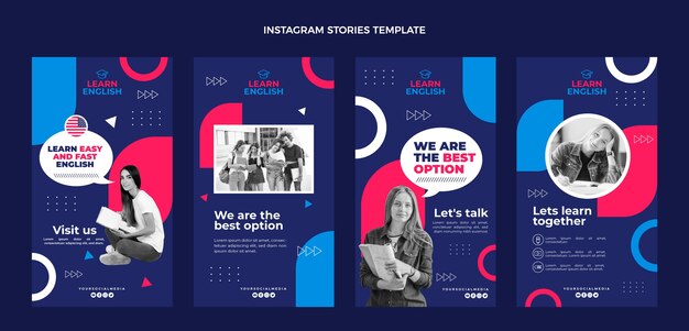 Flat design english lessons instagram stories