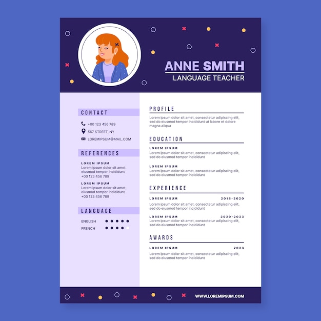 Vettore resume delle lezioni di inglese di flat design