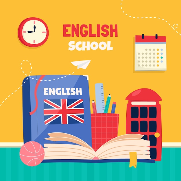 Flat design english school illustration