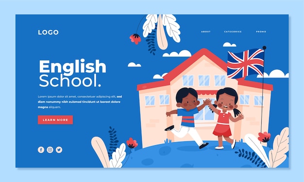 Design piatto della pagina di destinazione della scuola inglese