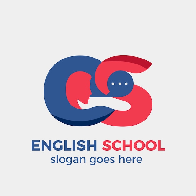 Flat design english school logo design