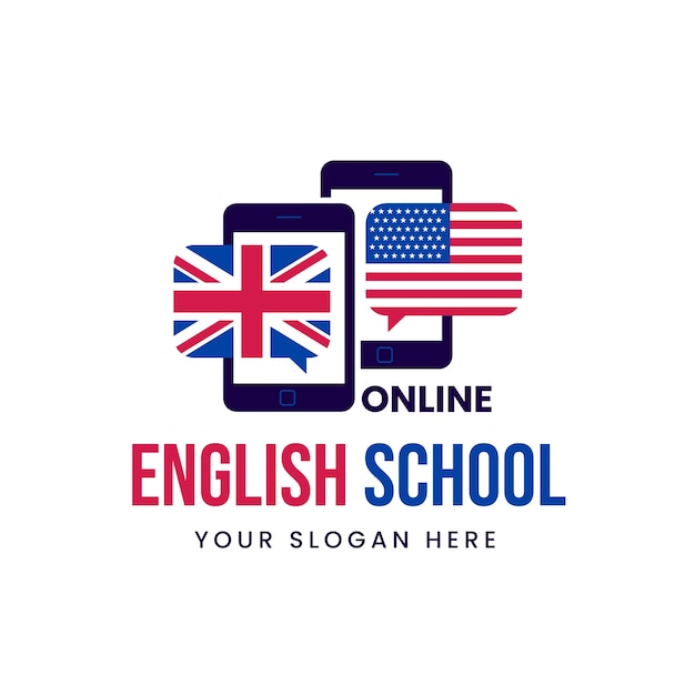 Vector flat design english school logo template