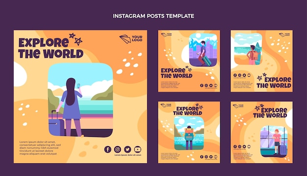 Il design piatto esplora i post di instagram del mondo