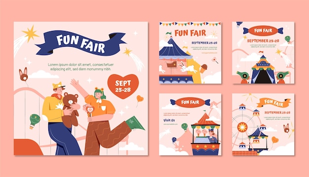 Vettore post di instagram fairfun di design piatto