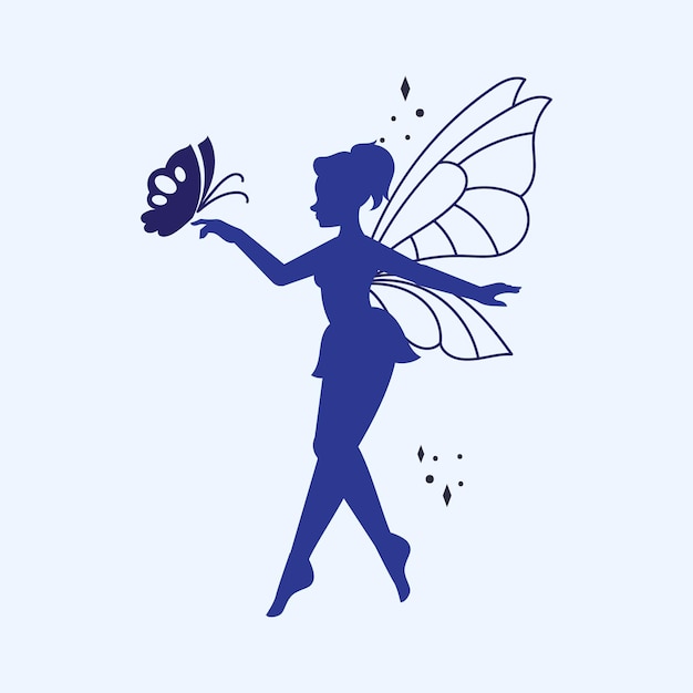 평평한 디자인의 요정 실루 일러스트레이션