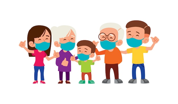 Flat design of family members wearing face mask