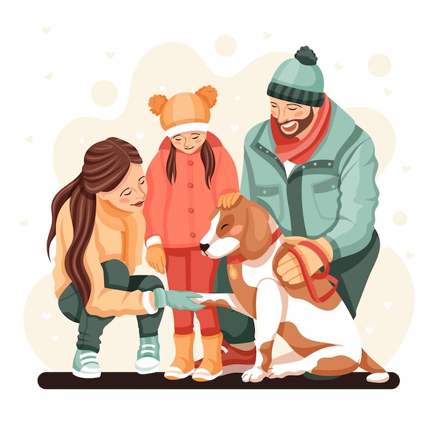 Vector flat design of family with pets illustration