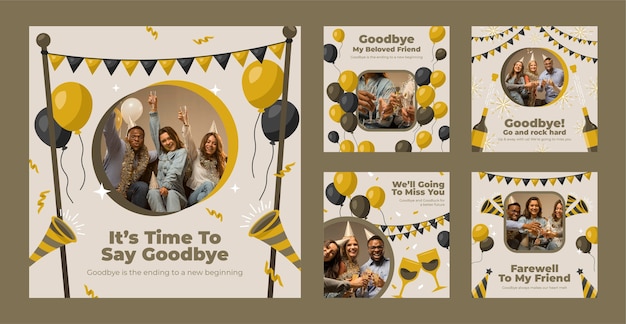 Flat design farewell party instagram posts