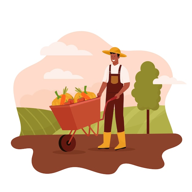 Flat design of farmer harvesting at farm