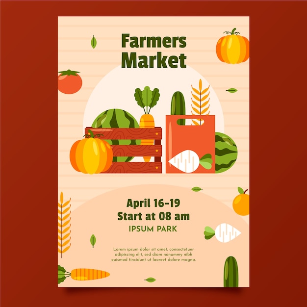 Flat design farmers market poster