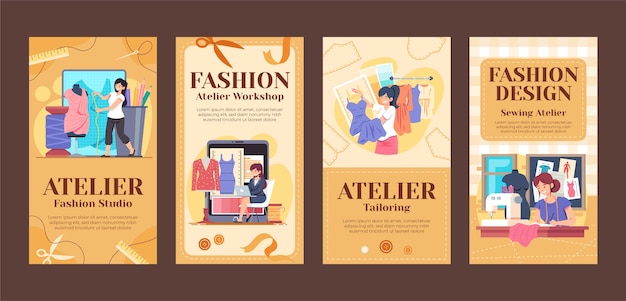 Flat design fashion atelier instagram stories