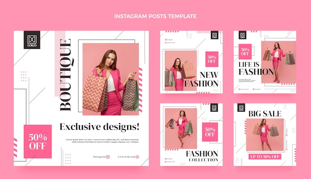 Плоский дизайн модного бутика в instagram посты