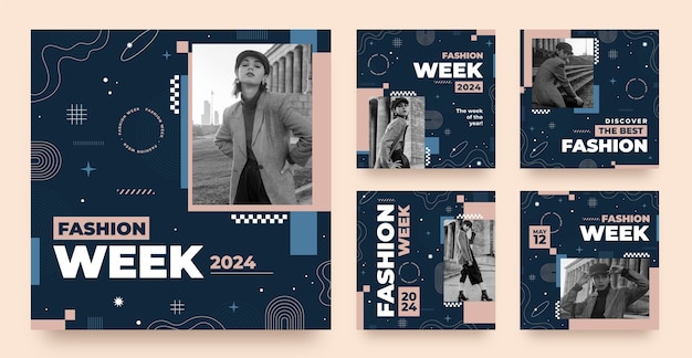 Flat design fashion week  instagram posts