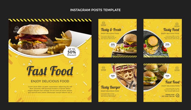 Flat design fast food instagram posts