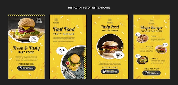 Storie di instagram fast food design piatto