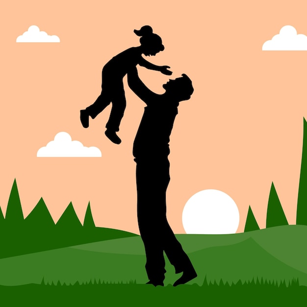 フラットデザインの父と息子のシルエット