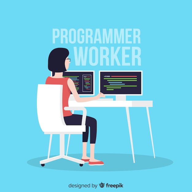 Flat design female programmer working