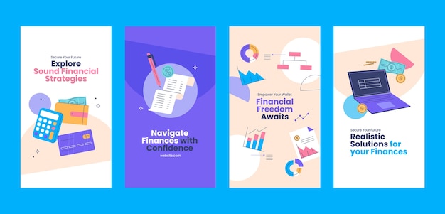 Vettore flat design finanzia soluzioni instagram stories