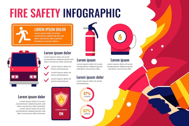 Flat design fire infographic