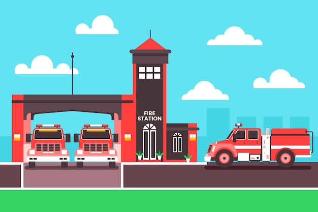 Vector flat design fire station