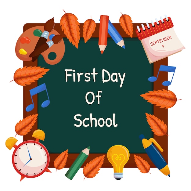 Vector flat design first day of school frame