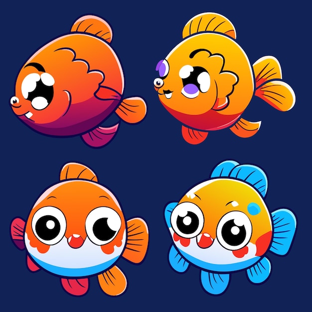 Vettore icone di vettore del personaggio del gioco di pesce dal design piatto