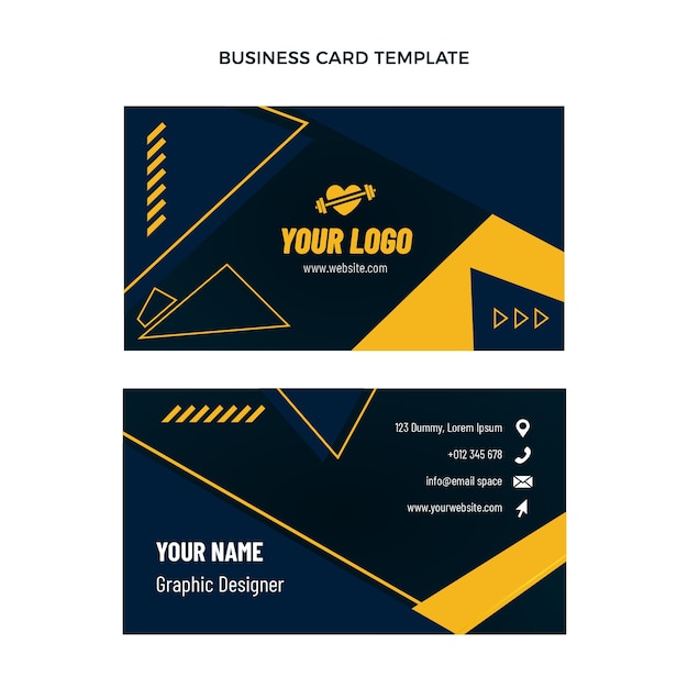 Flat design fitness horizontal business card template