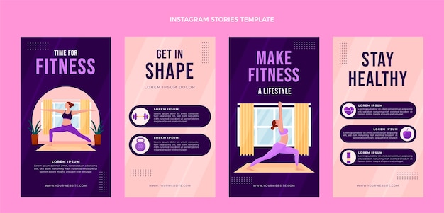 Vettore modello di storie di instagram fitness design piatto