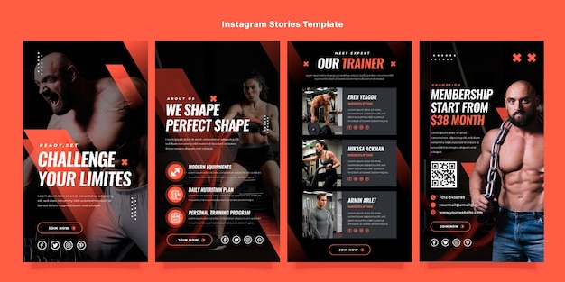 Vettore modello di storie di instagram fitness design piatto