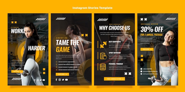 Vettore storie di instagram fitness design piatto